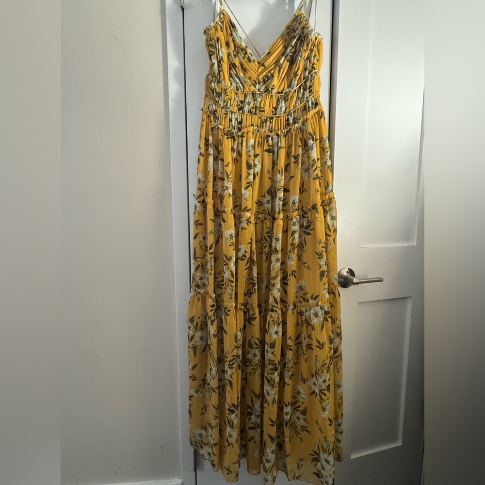 Monique Lhuillier ML Floral Yellow Maxi Dress - 10